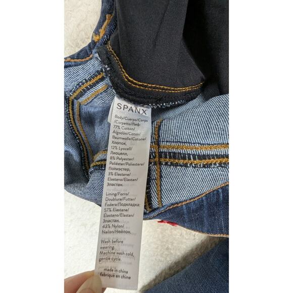 SPANX High Waist Raw Hem Light Distress Skinny Stretch Pull On Jeans Medium - Picture 8 of 9